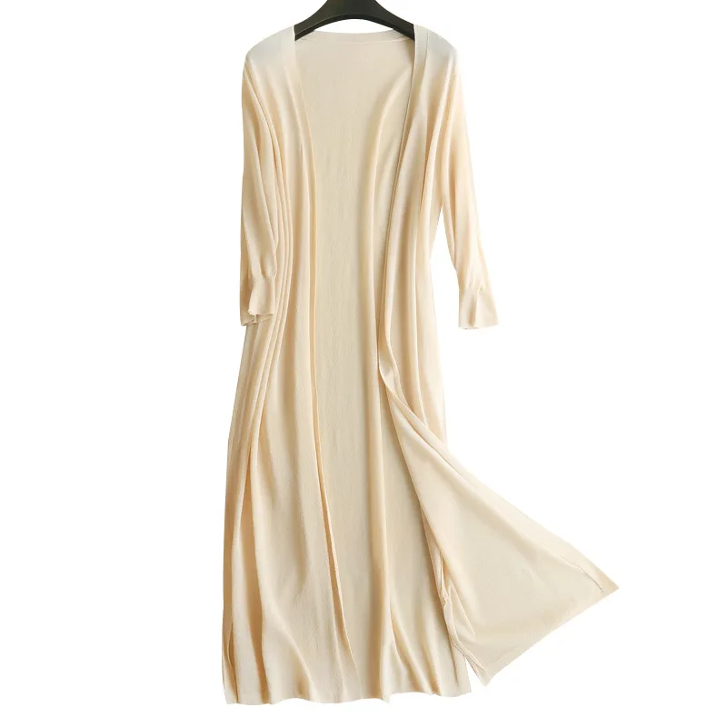 Sun protection cardigan women long section 2020 summer thin ice silk knitted loose shawl ladies Long sleeve tops shirts |