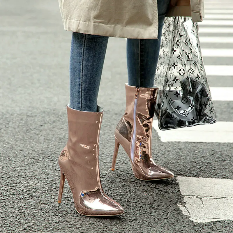 Ботильоны женские на молнии с острым носком пикантные полусапожки очень высоком