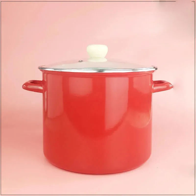 구매 에나멜 수프 냄비 두꺼운 키가 큰 냄비 18cm 26cm 에나멜 냄비 두꺼운 찜기 큰 냄비 쌀 양동이 절임 야채 찜기