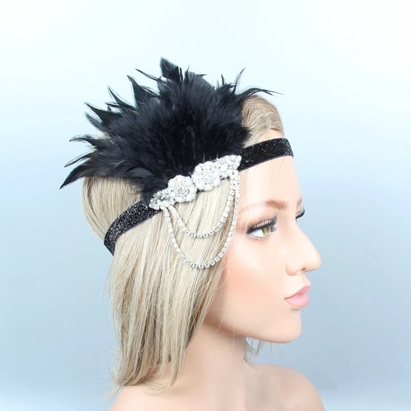 Женская повязка на голову с перьями и бусинами |