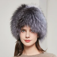 jkp winter ladies real natural fox knitted beanie cap russia warm ear protection hot sale fashion silver fox fur women hat hy 11