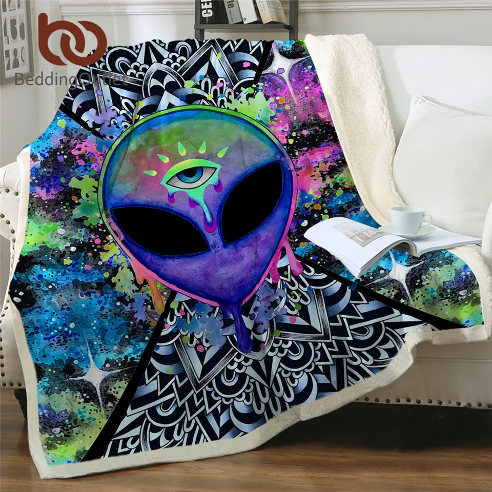 Trippy Alien by Brizbazaar Sherpa Blanket Watercolor Throw Blanket The Third Eye Custom Blanket Mandala Saucerman Mantas De Cama