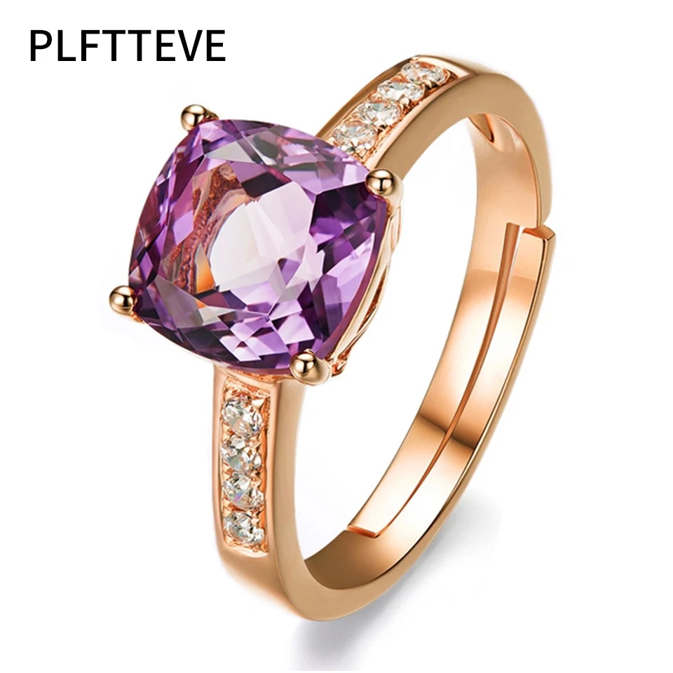 Zircon Red Purple Stone Rings For Women Rose Gold Silver Color Open Adjustable Engagement Wedding Female Ring Fashion Jewelry | Украшения и