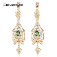 davieslee chandelier drop earrings for women teardrop olivine green cz 585 rose gold color paved clear cubic zirconia lge109