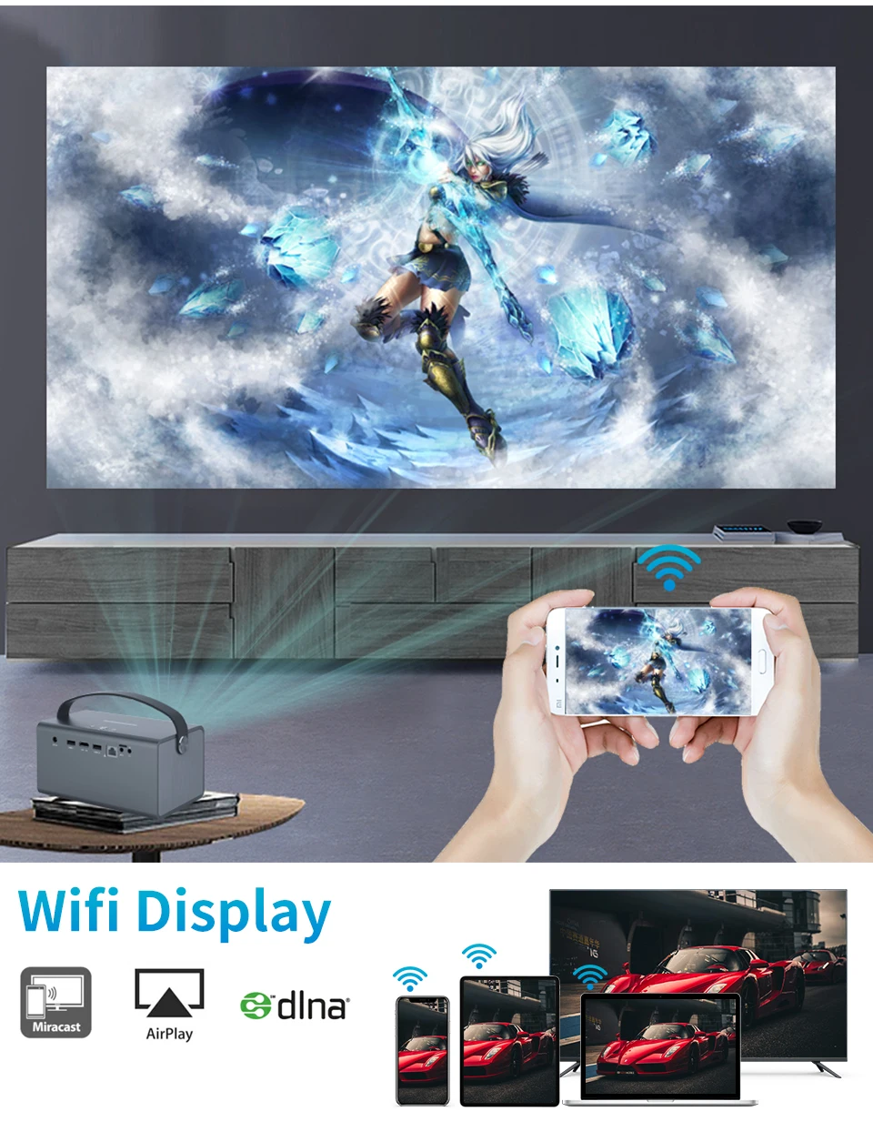 Умный проектор WZATCO T7 300 дюйма Android 15600 Wi-Fi Bluetooth 5 | Электроника