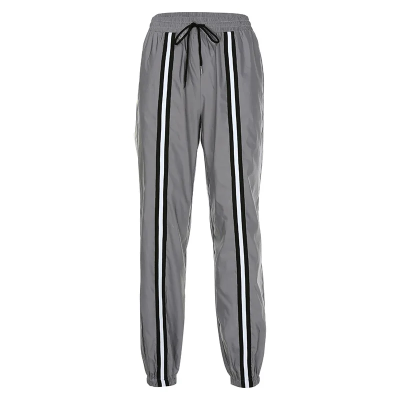 Женские Светоотражающие Брюки новые свободные брюки с высокой талией женские