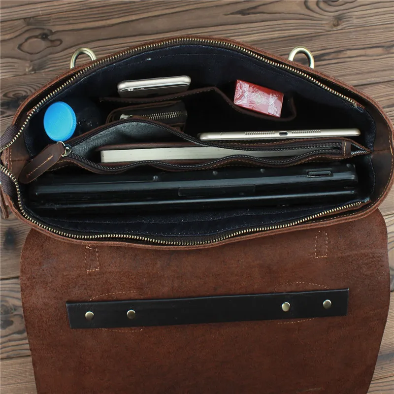 Nesitu Highend A4 Dark Brown Thick Genuine Crazy Horse Leather 14'' Laptop Office Men's Briefcase Messenger Bag Portfolio M1033 |