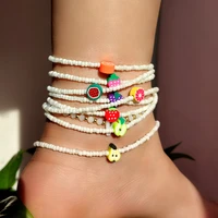 bohemian white fruit simple bead anklet for women handmade rice bead leg chain ankle bracelets femme beach foot vacation jewelry