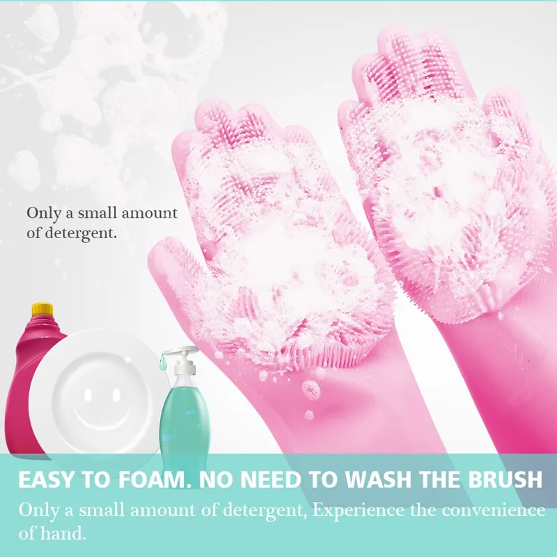

1 Pair Silicone Dishwashing Scrubber Dish Washing Sponge Rubber Scrub Food Grade Kitchen Cleaning Gloves Easy Washing Gloves