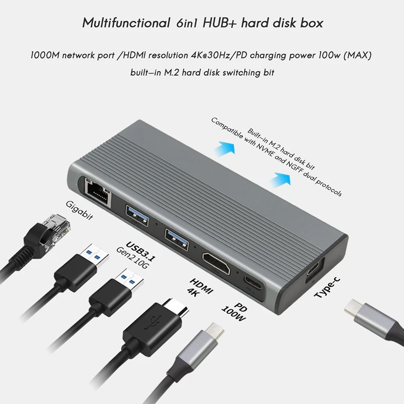 USB C Hub M.2 SSD корпус HDMI-совместимый + USB3.1 RJ45 PD Type-C док-станция для NVME NGFF - купить по