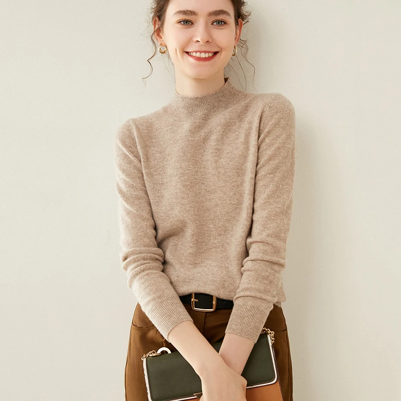 2020 new autumn and winter semi-high collar fashion pullover Australian wool bottoming shirt women's | Женская одежда