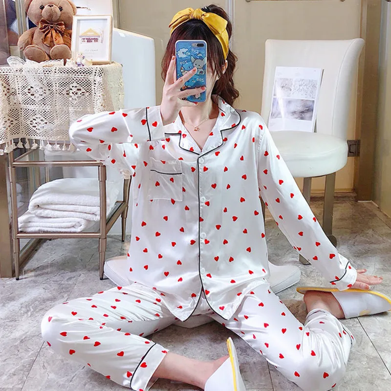 

Women's Rayon Silk Sexy Stripe Sleepwear Set Women Pajama Set 2Piece/Suit Top Long Sleeve Belt Shirt Pant Big Homewear