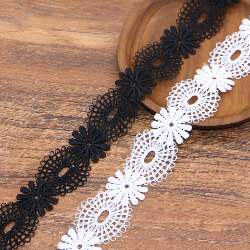 

3 ярда в ширину 3,3 см черно-белое молочное шелковое водорастворимое цветочное кружево ручной работы «сделай сам» Аксессуары для одежды