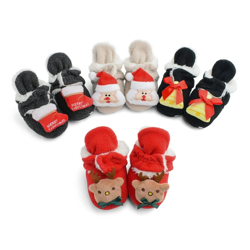 

0-18M Infant Fleece Snow Booties Baby Boy Girl Christmas Shoes Santa Claus First Walker Reindeer Plush Prewalker Fleece Boots