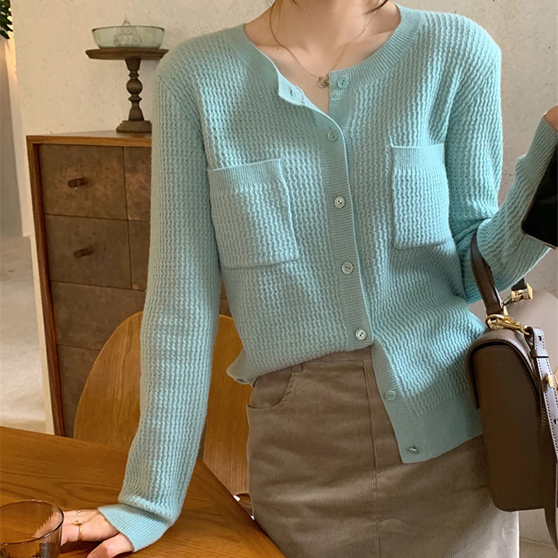 

Limiguyue мягкий кашемировый кардиган женский шикарный однобортный вязаный винтажный свитер с карманами Осень-Зима Топы с длинным рукавом K3519