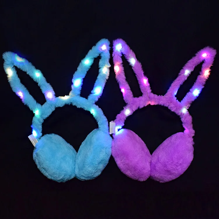 

LED Glowing Light Women Girl Fur Winter Bunny Ear Warmer muffs Muffs lap Headband Birthday Party Gift Easter Valentines Day