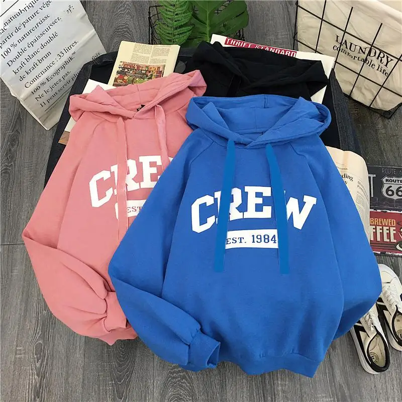 

ZITY Hoodies Women Hooded Letter Printed Loose Simple Plus Velvet Warm Soft Pullovers Womens Ulzzang Daily Kawaii Sweatshirts Cu
