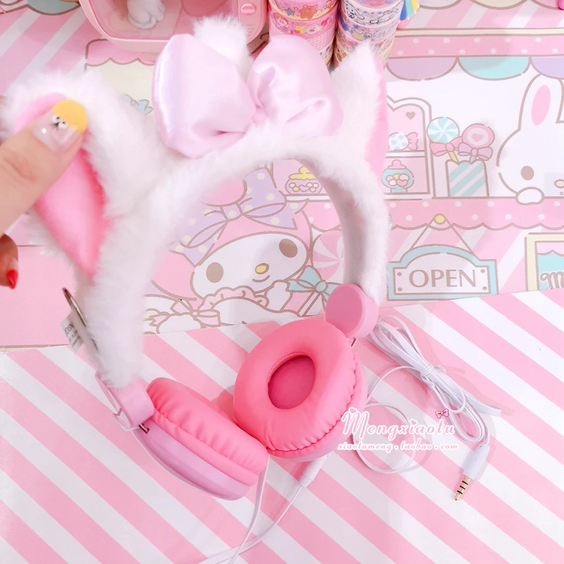Милые розовые плюшевые женские зимние наушники теплые с животными кошачьи