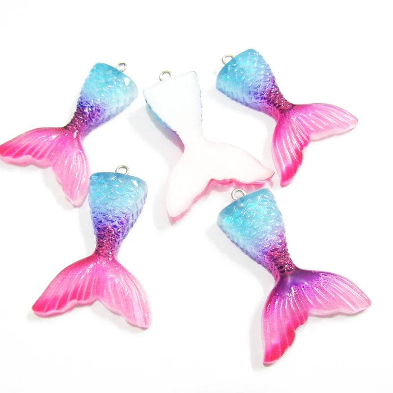 Newest!! 37MM*29 50pcs/lot Transparent Spray Hotpink/Purple/ Blue Resin Fish Tail Pendants For Chunky Summery Jewelry | Украшения и
