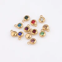 12pcs 6mm crystal zodiac birthstone charms colorful lucky stones stainless steel pendants for diy jewelry findings making gifts
