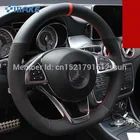 Высококачественный нескользящий чехол на руль для Benz CLA220, прошитый вручную, черный, кожаный, черный, замшевый, красный