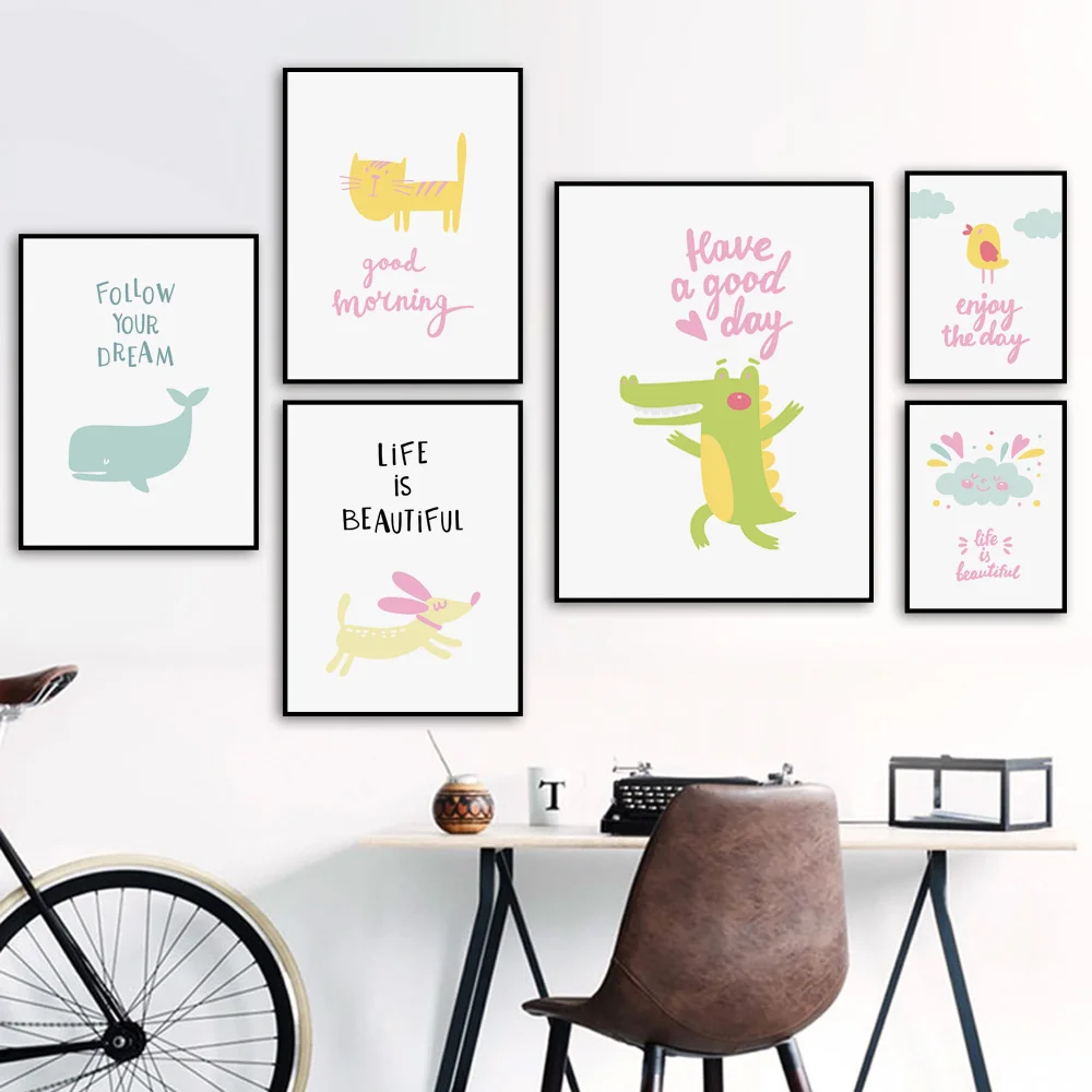 Мультяшные розовые крокодиловые собаки цитаты настенная Картина на холсте