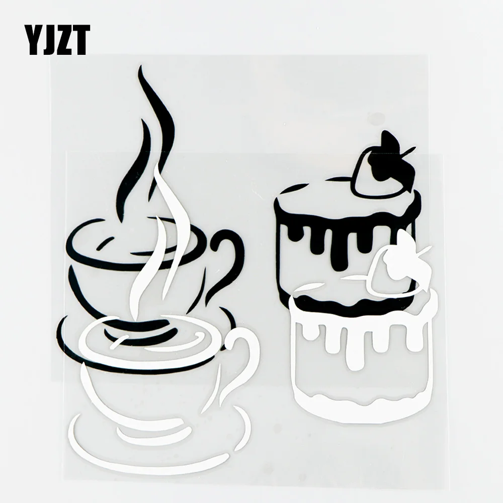 

YJZT 14.5×12.3CM Coffee And Cake Interesting Car Sticker Vinyl Decal Art Decoration Black / Silver 10A-0831