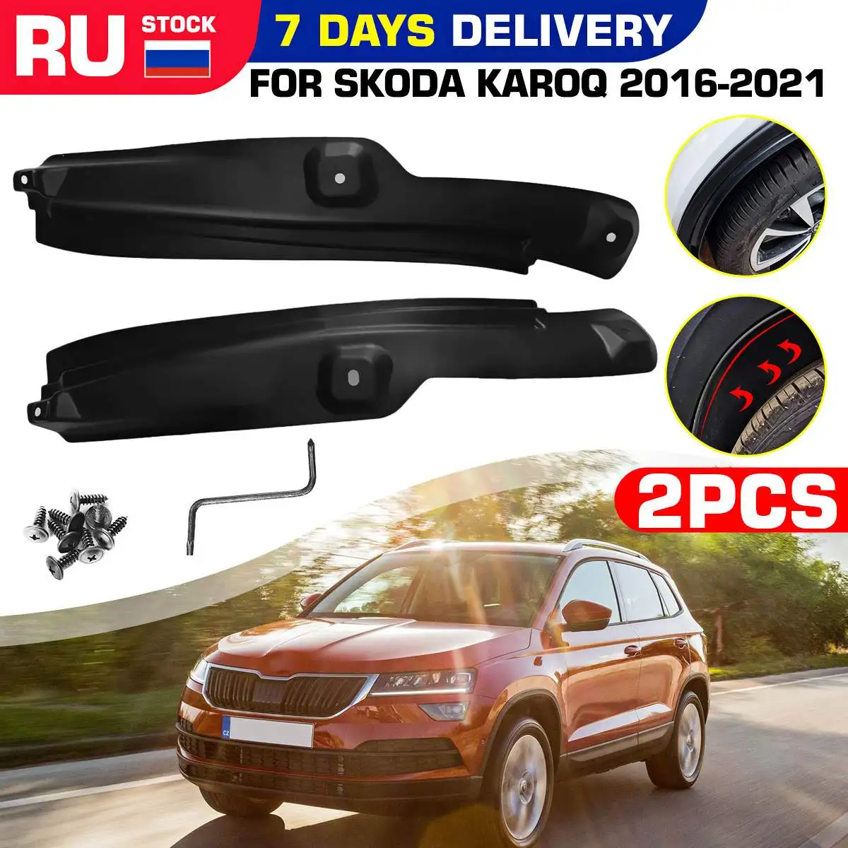 

2PCS For Skoda Karoq 2016-2021 Car Mudguard Anti Dirt Cover Rear Tire Inner Fender Mudproof Accessories ABS Exterior Parts