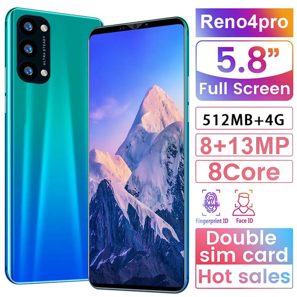 

Reno4 Pro Smartphone 5.8 Inch Smartphone 512M+4G 3D Glass Plated Back Cover High Definition Rear Camera Blue