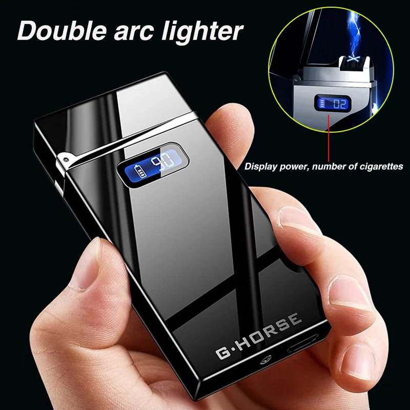 Электрическая ветрозащитная зажигалка с цифровым дисплеем, USB электронные зажигалки, новинка, плазменная дуговая турбо зажигалка, гаджеты для мужчин