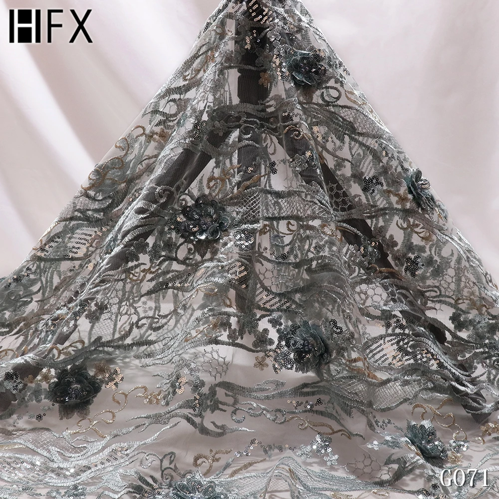 HFX Высокое качество Французский Тюль Кружево роскошный 3d цветок французская Сетка кружево африканский тюль сетка кружево для свадебного платья GC071