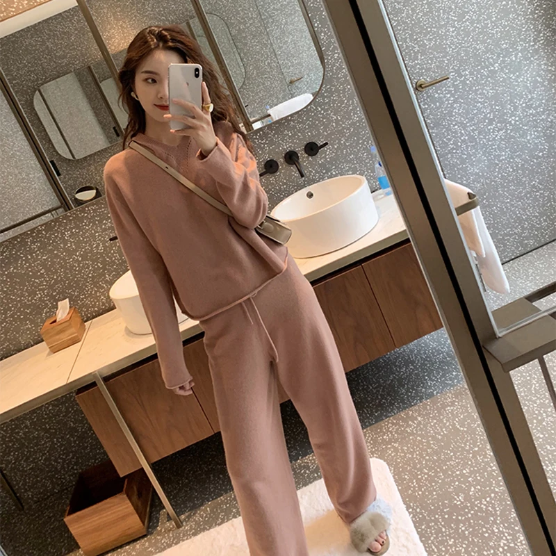 Женский спортивный костюм из двух предметов шерстяной пуловер с капюшоном и