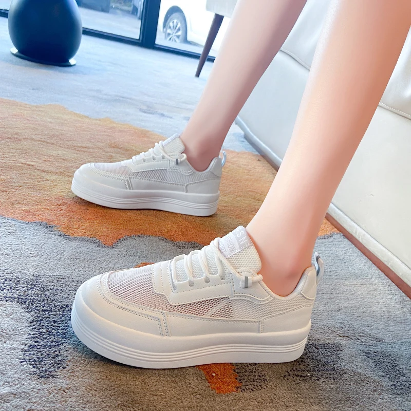 

2021 Fashion Mesh Casual White Shoes Flats Women Lace Up Sneakers Platform Round Toe Zapatillas Casual Mujer For Summer Spring