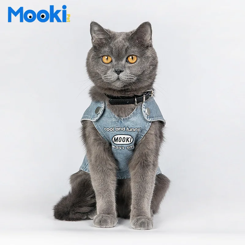 MOOKIPET одежда для кошек и собак модный джинсовый жилет с улыбкой Мопсов