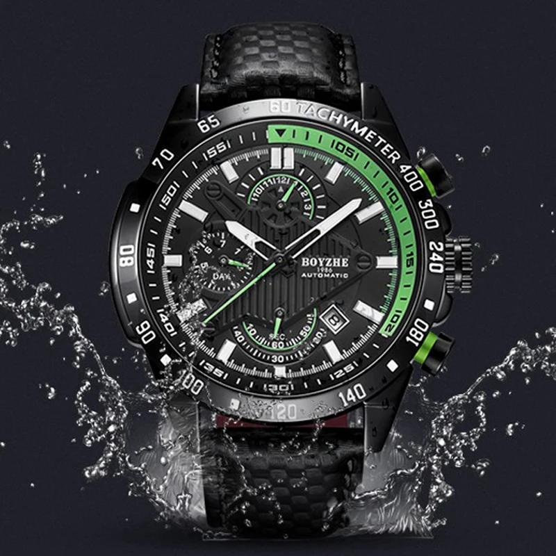 

BOYZHE Men Sport Watch Waterproof Automatic Mechanical Watches Multifunction Display Calendar Week Clock relogio masculino