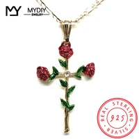 925 sliver tri color rose cz cross crucifix chain cruz crucifijo necklace for women september birthstone necklace for women gift