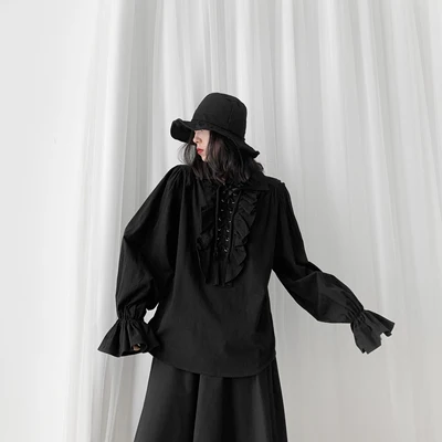 Стильная темная женская одежда Yamamoto воротник манжета из хлопка и конопли в стиле