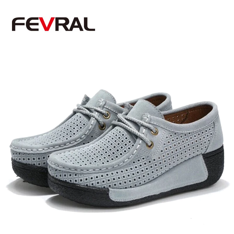 Мокасины FEVRAL женские на плоской платформе Элегантные замшевые лоферы шнуровке