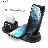 ilepo 6 in 1 10w qi wireless charger for apple iwatch airpods iphone samsung xiaomi phone fast induction charger quick charger