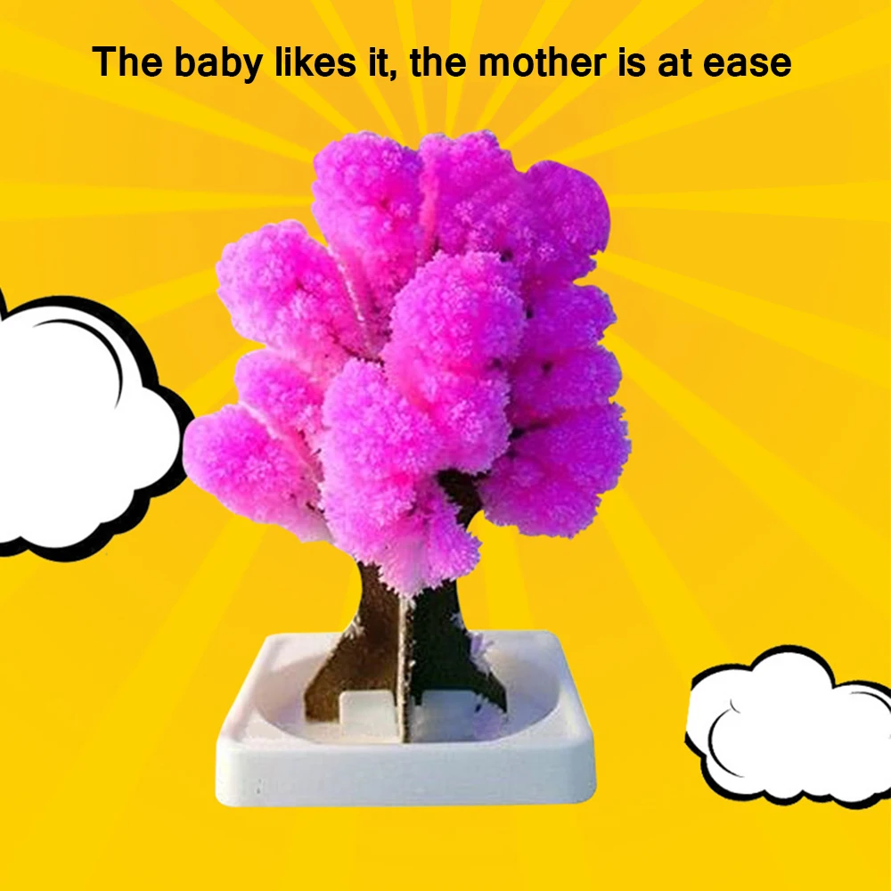 Настольное дерево из японской бумаги с цветами сакуры, растущее благодаря магическим кристаллам. Игрушка для детей на Рождество. Сделано в Японии.