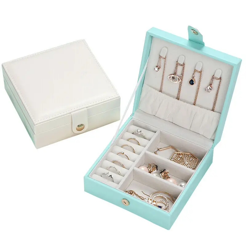 

Hot Sale PU Jewelry Box Storage Organizer Necklace Bracelet Earring Case Holder Gift Fashion Leather Jewellery Case Storage