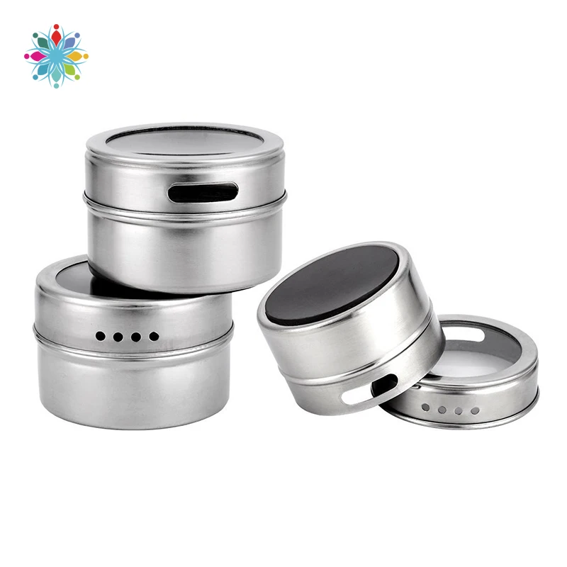 

Magnetic Spice Jars Stainless Steel Seasoning Can Visible Lid Salt Pepper Shaker Condiment Storage Bottle Kitchen Spice Rack TLS