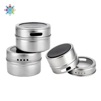 magnetic spice jars stainless steel seasoning can visible lid salt pepper shaker condiment storage bottle kitchen spice rack tls