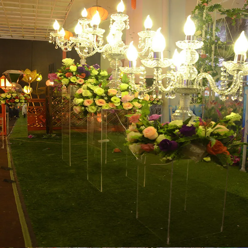Soporte de flores para pasillo, columna cuadrada transparente, decoraci&oacute;n de boda, marco de flores, decoraci&oacute;n de camino, fiesta-4