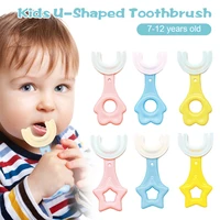 3colors kids u shaped toothbrush 360%c2%b0 oral teeth cleaning soft silicone brush head manual toothbrush for toddlers 7 12 years old