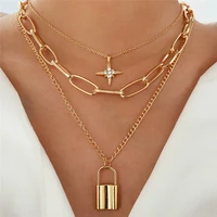 limario punk big link chain necklace choker for women steampunk multi layered star lock pendant necklace statement jewelry