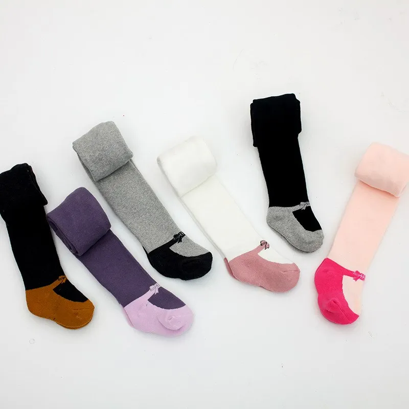 Осенне-зимние мягкие хлопковые теплые чулки с бантом для девочек колготки милые