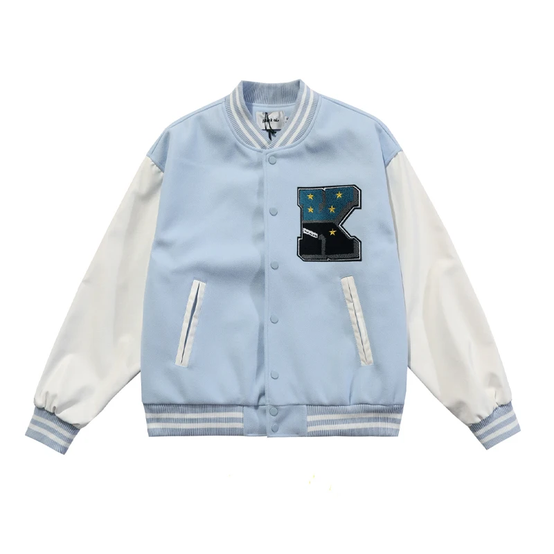 

High Street Varsity Jacket Men Bear Towel Embroidery Splice Baseball Jackets Harajuku Oversized Couple Streetwear Winter Autumn