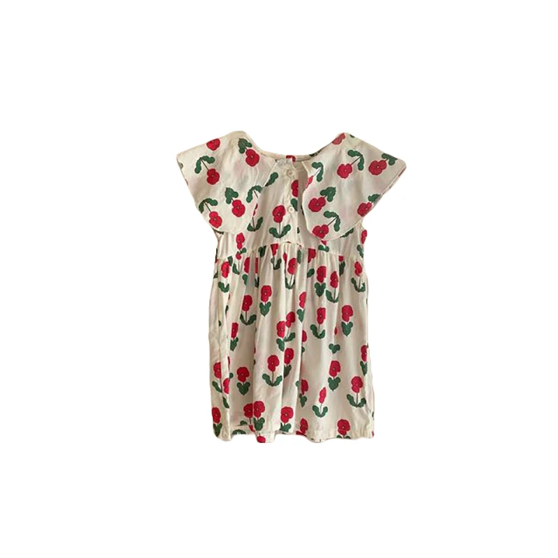 

2021 New Girls Flowers Dresses Korean Fashion Toddler Girl Cotton Vest Vestidos Children Turn-down Collar Summer Casual Clothes