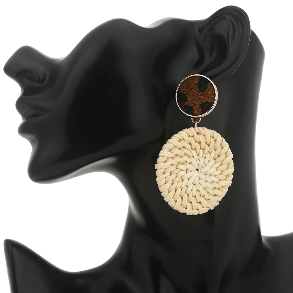 XIYANIKE этнические плюшевые леопардовые длинные серьги из ротанга для женщин